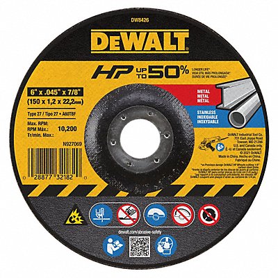DEWALT DW8426 Depressed Centre Cut Off Wheel 7/8 CN Unthreaded Hole