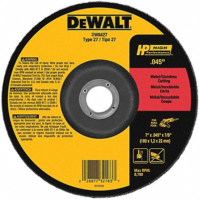 DEWALT DW8427 Depressed Centre Cut Off Wheel 7/8 CN Unthreaded Hole