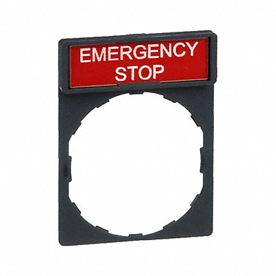 SCHNEIDER ELECTRIC ZBY2330 Legnd Plate EmergncyStp Wht/Red Rectangle