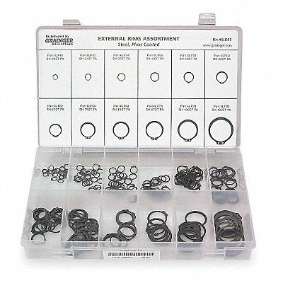 GRAINGER RCX25125STPA Ext Retaining Ring Asst 240 Pc 12 Szs