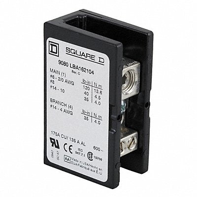 SQUARE D 9080LBA162104 Power Distribution Block Al/Cu 600V AC/DC