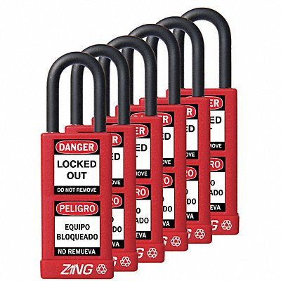 ZING 7087 D7361 Lockout Padlock KA Red 3 H PK6