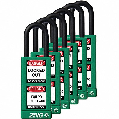 ZING 7091 D7361 Lockout Padlock KA Green 3 H PK6