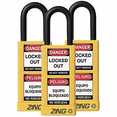 ZING 7092 D7359 Lockout Padlock KA Yellow 3 H PK3