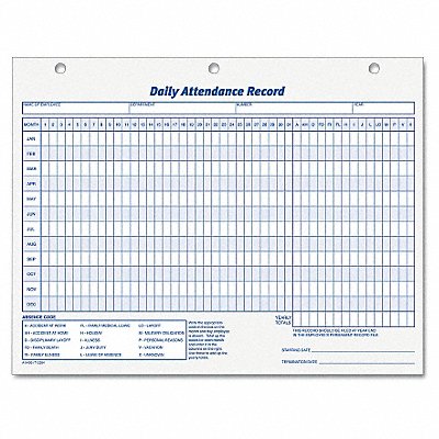 TOPS TOP3284 Daily Attendance Cards PK50