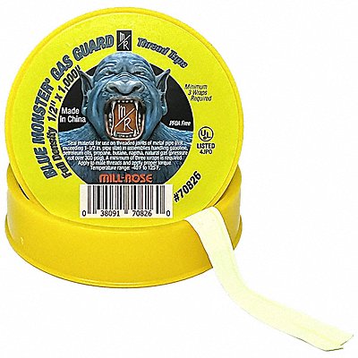 BLUE MONSTER 70826 Thread Sealant Tape 1/2in Yellow 1000 in