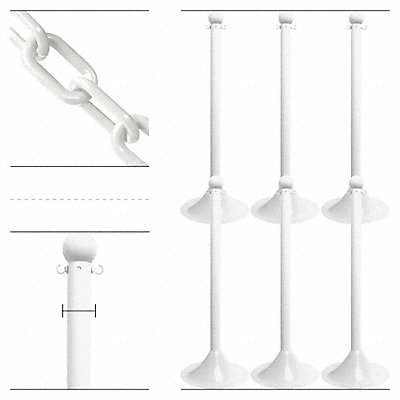 GRAINGER 710016 Barrier Post Kit 41 H Wht Plastic Post