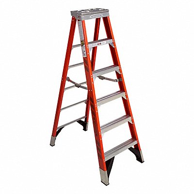 WERNER 7406 Stepladder Fiberglass 6 ft H 375 lb Cap