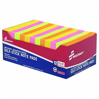 SKILCRAFT 7530010000000 Neon Plain Self Stick Note Pads PK 12