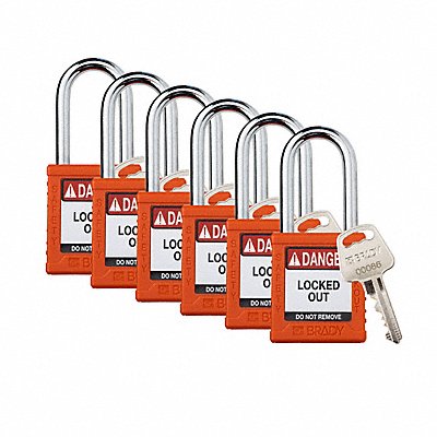BRADY SDPLORG38STKA6 Padlock 6 Pins Orange PK6