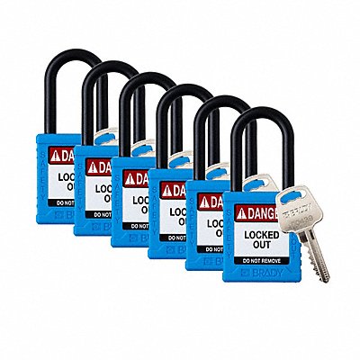 BRADY SDPLBLU38PLKA6 Padlock 6 Pins Blue PK6