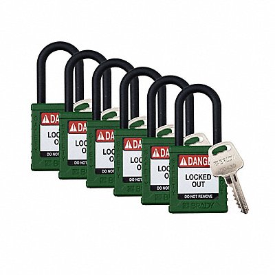 BRADY SDPLGRN38PLKD6 Padlock 6 Pins Green PK6