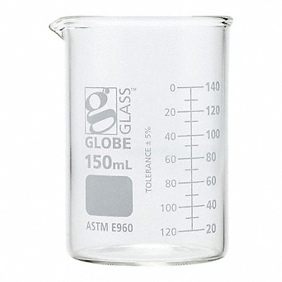 GLOBE SCIENTIFIC 8010150 Beaker 150 mL 88 mm H 57 mm Dia PK12