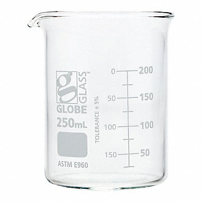 GLOBE SCIENTIFIC 8010250 Beaker 250 mL 95 mm H 67 mm Dia PK12