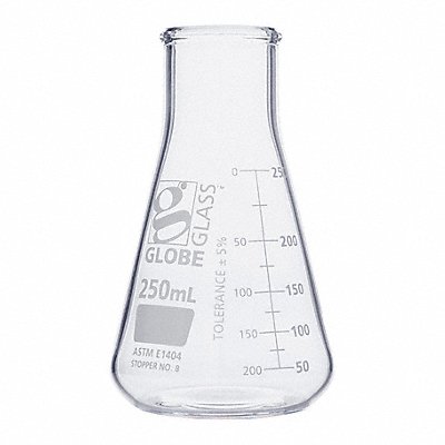GLOBE SCIENTIFIC 8410250 Erlenmeyer Flask 250 mL 136 mm H PK12