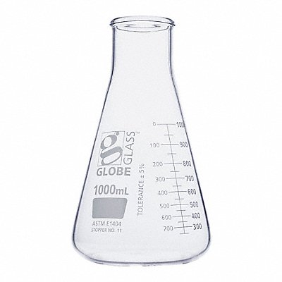GLOBE SCIENTIFIC 8411000 Erlenmeyer Flask 1 L 128 mm H PK6