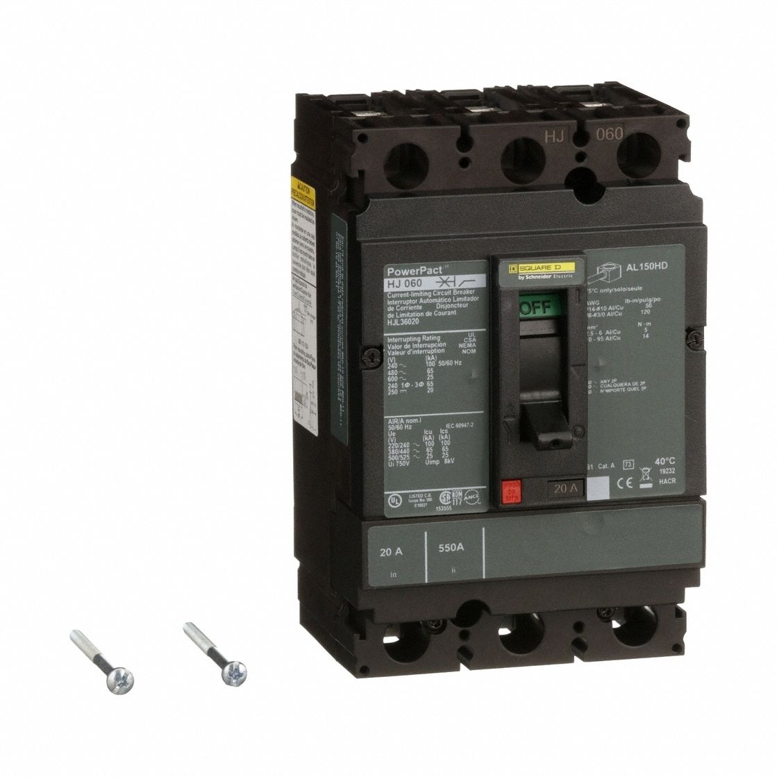 SQUARE D HJL36020 Molded Case Circuit Breaker 600V 20A