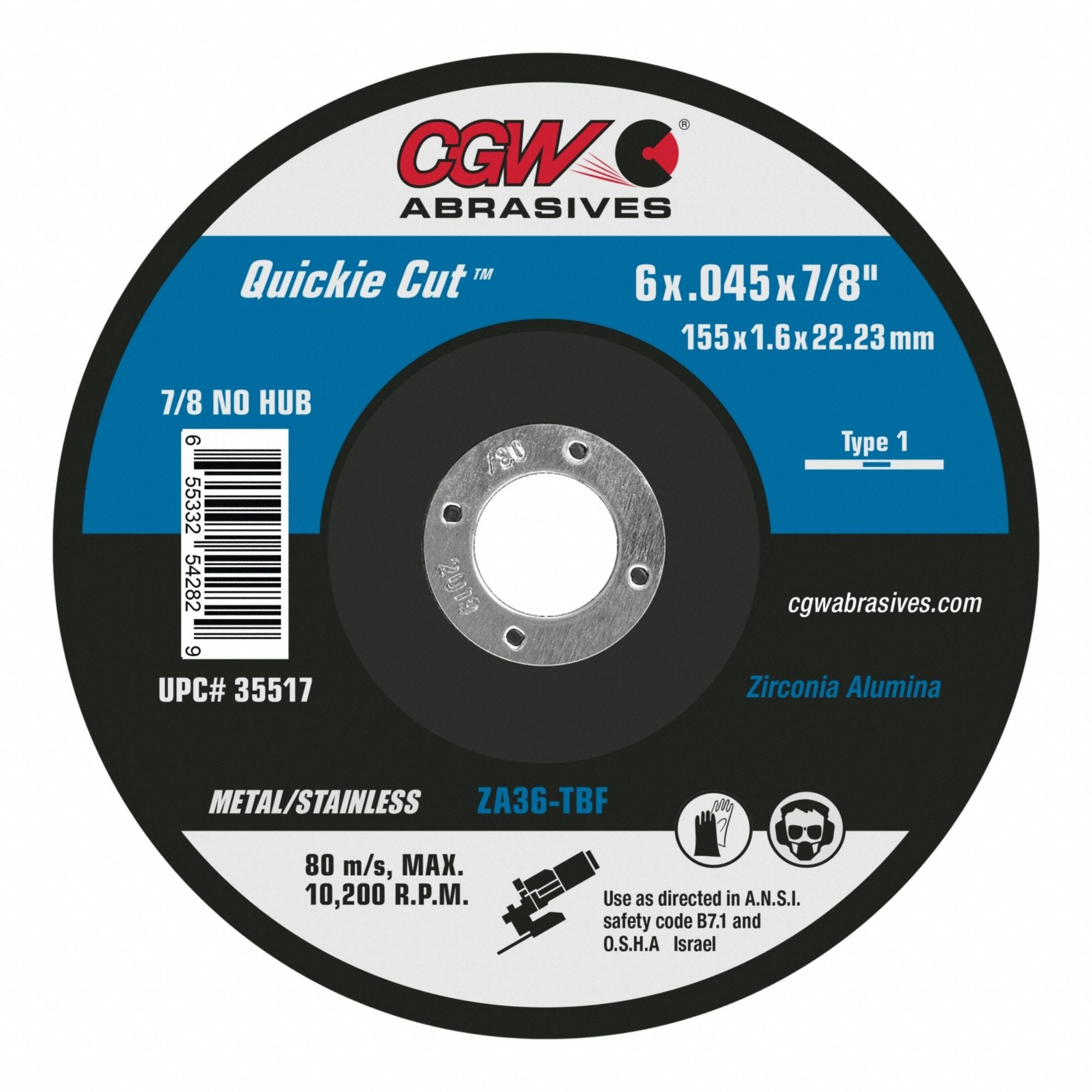 CGW ABRASIVES 35517 Grinding Wheel Camel ZA36-T-BF 6X