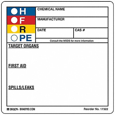 BRADY 17322LS HMIG Label 3-7/8 in W PK250