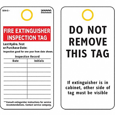 ELECTROMARK Y604036 Tag Fire Extinguisher Paper PK25