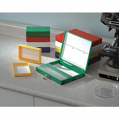 HEATHROW SCIENTIFIC HEA15989M MICROSCOPE SLIDE Bx 25 SLOTTED BLUE HEAT