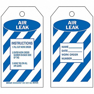 BRADY 86435 Air Leak Tag 5-3/4 x 3 In Bl/Wht PK10