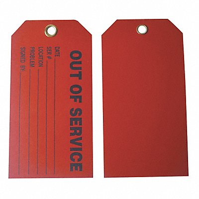 GRAINGER 8CLC4 Out Of Svce Tag 3 x 5-3/4 In Bk/R PK100