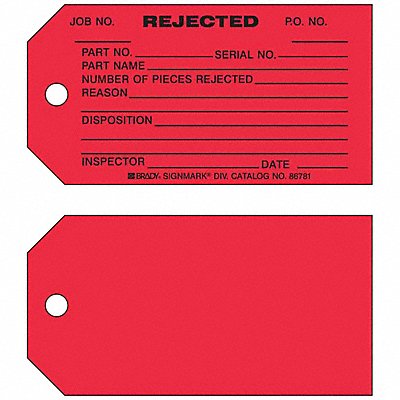 BRADY 86781 Prod Stat Tag 3 x 5-3/4 In Bk/R PK100