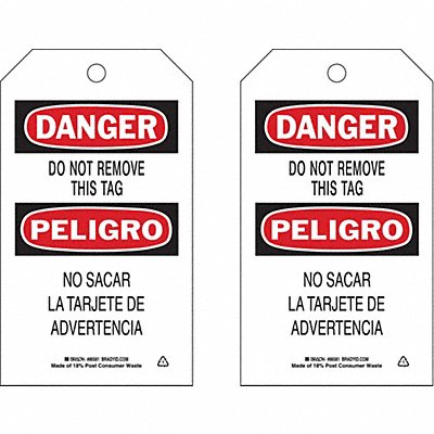 BRADY 86468 Danger Bilingual Tag 7in H 4in W PK10