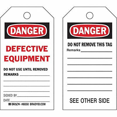 BRADY 86550 Danger Tag 5 3/4in H 3in W Polyster PK10