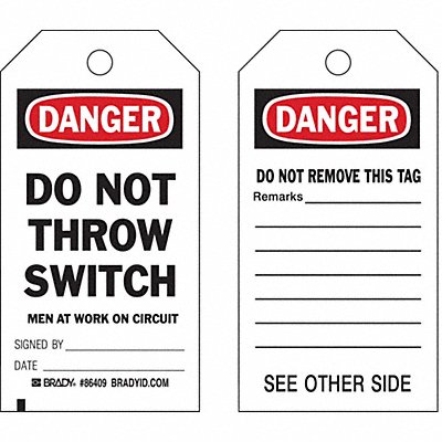 BRADY 86528 Danger Tag 5 3/4in H 3in W Polyster PK10