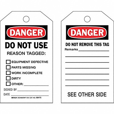 BRADY 86475 Danger Tag 7 in H 4 in W Polyester PK10