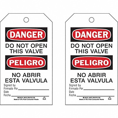 BRADY 86578 Danger Tag 7 in H 4 in W Polyester PK10