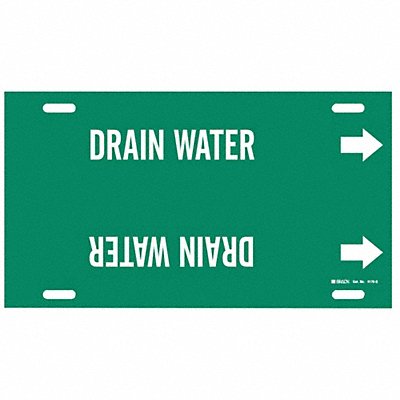 BRADY 4176G Pipe Marker Drain Water 10 in H 24 in W