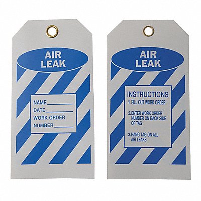 GRAINGER 8CV32 Air Leak Tag 5-3/4 x 3 In Bl/Wht PK10