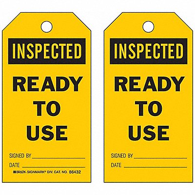 BRADY 86551 Inspected Tag 5-3/4 x 3 In Bk/Yel PK10
