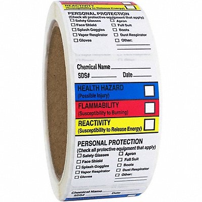 GRAINGER 8EE37 Chemical Label 2-1/2 H PK250