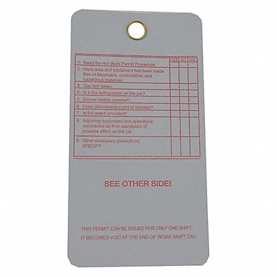 GRAINGER 8PGY9 Hot Work Tag 5-3/4 x 3 In R/Wht PK25