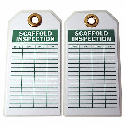 GRAINGER 8RJ77 Scaffold Inspection Tag Grn/Wht Met PK10