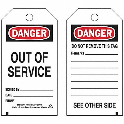 BRADY 86459 Danger Tag 5 3/4in H 3in W Polyster PK10