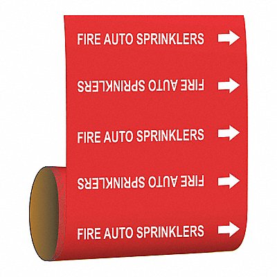 BRADY 15541 Pipe Marker Fire Auto Sprinklers 12in H