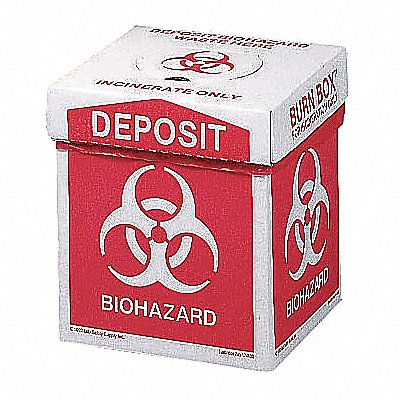 GRAINGER 17789 Biohazard Burn Box 12 in H 8 in W PK6
