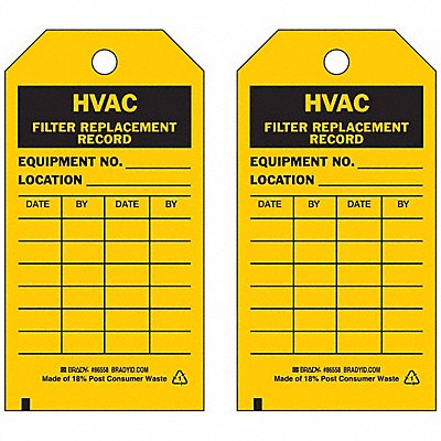 BRADY 86558 HVAC Fl Replacement Rcd Tag Bk/Yel PK10