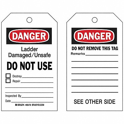 BRADY 86476 Danger Tag 7 in H 4 in W Polyester PK10