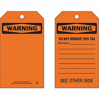 BRADY 86515 Warning Tag 7 in H 4 in W Polyester PK10