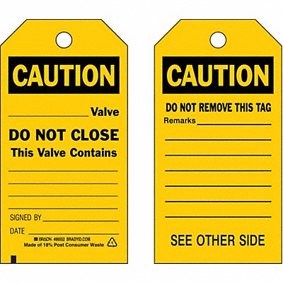 BRADY 86552 Caution Tag 5 3/4in H 3in W Polyest PK10