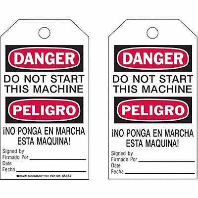 BRADY 86467 Danger Bilingual Tag 7in H 4in W PK10