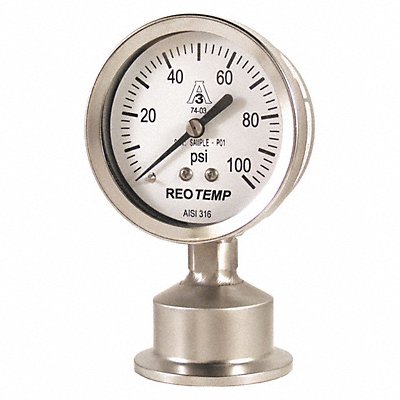 REOTEMP SG25ATC15P18 Pressure Gauge 0 to 100 psi 2-1/2In