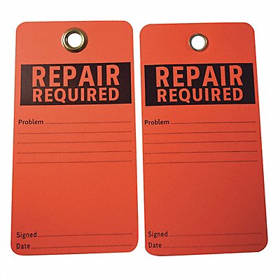 GRAINGER 9EVZ6 Rpr Reqd Tag 5-3/4 x 3 In Bk/R PK25