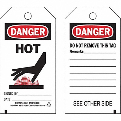 BRADY 86541 Danger Tag 5 3/4in H 3in W Polyster PK10